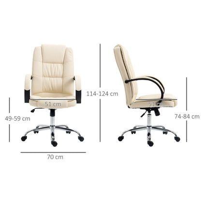 Vinsetto High Back Executive Office Chair, PU Leather Swivel Chair with Padded Armrests, Adjustable Height, Tilt Function, Beige