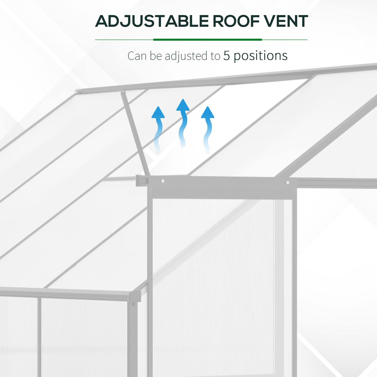 Walk-In Lean to Greenhouse Garden Heavy Duty Aluminium Polycarbonate with Roof Vent for Plants Herbs Vegetables, Silver, 253 x 127 x 220 cm