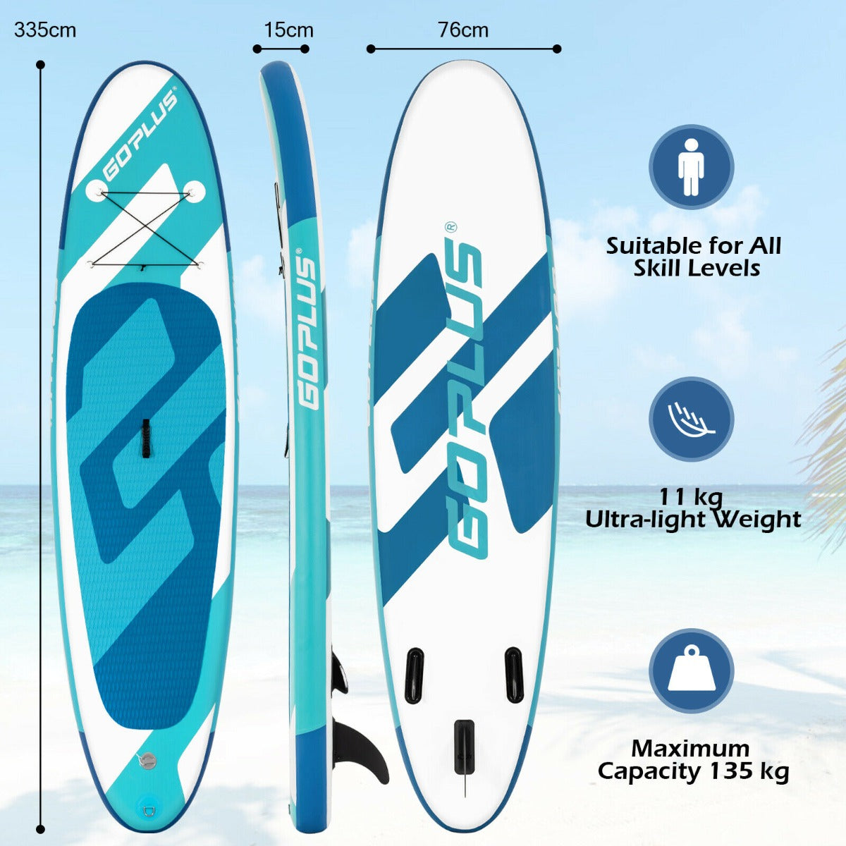 11FT Inflatable Stand Up Paddle Board with Hand Pump-Lake Blue