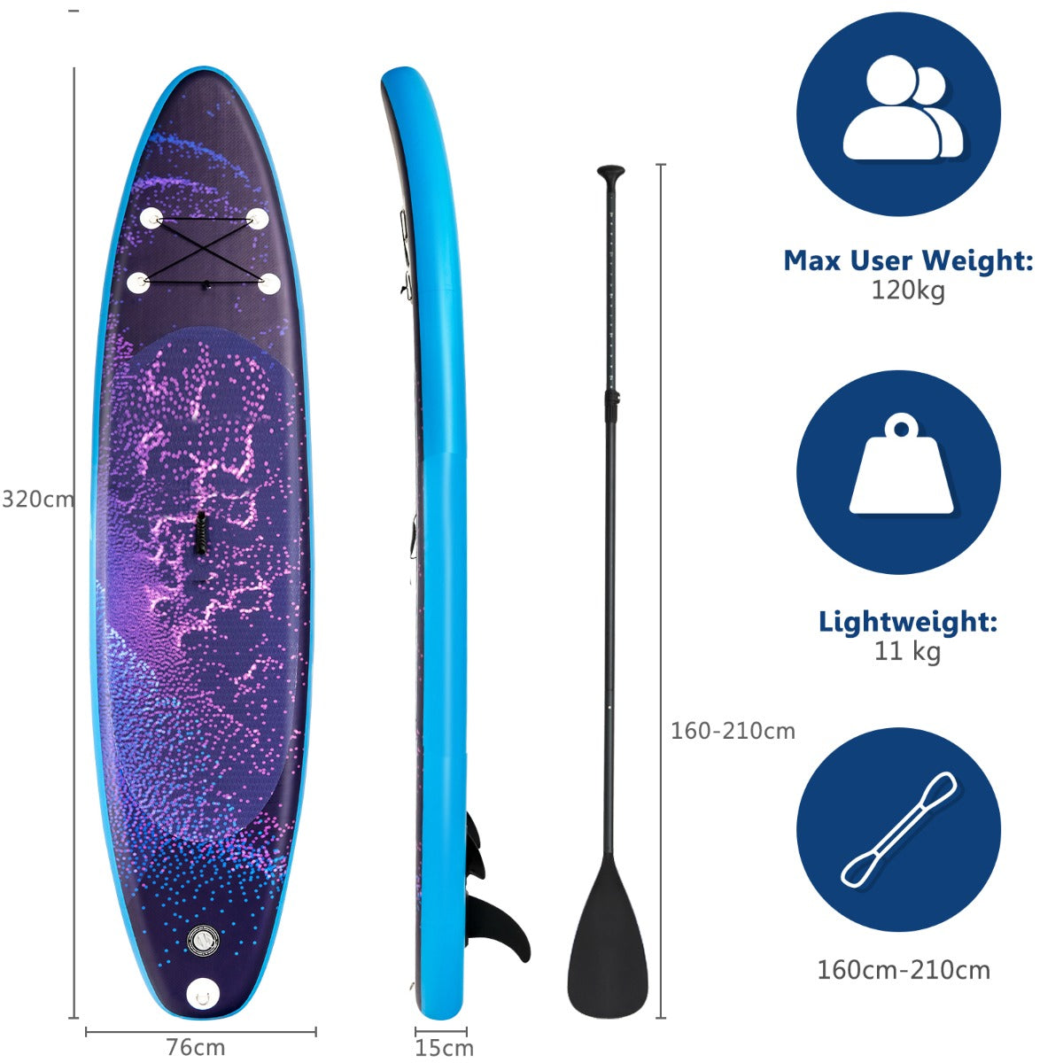 10.5 FT Adjustable Inflatable Stand Up Paddle Board-M