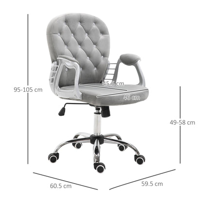 Vinsetto Office Chair Ergonomic 360Â° Swivel Diamante Tufted Home Work Velour Padded Base 5 Castor Wheels Grey