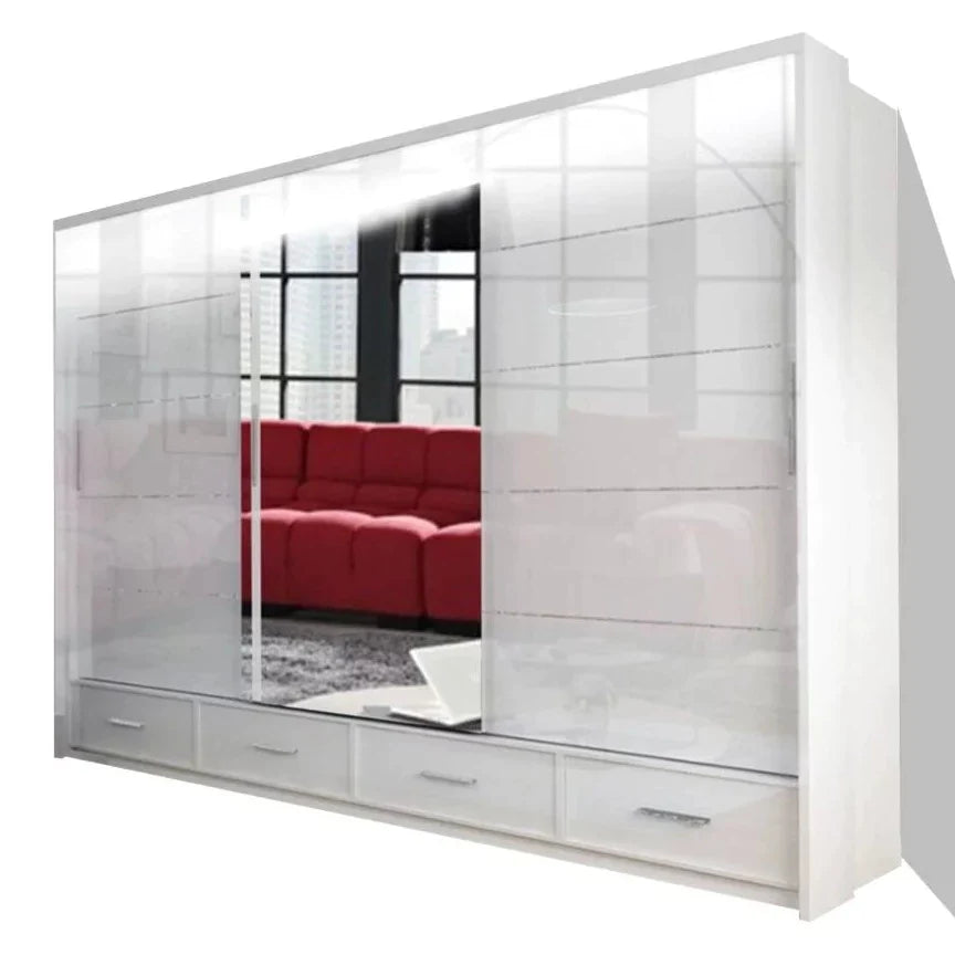 Cecilia Large High Gloss Grey Sliding Wardrobe 250cm