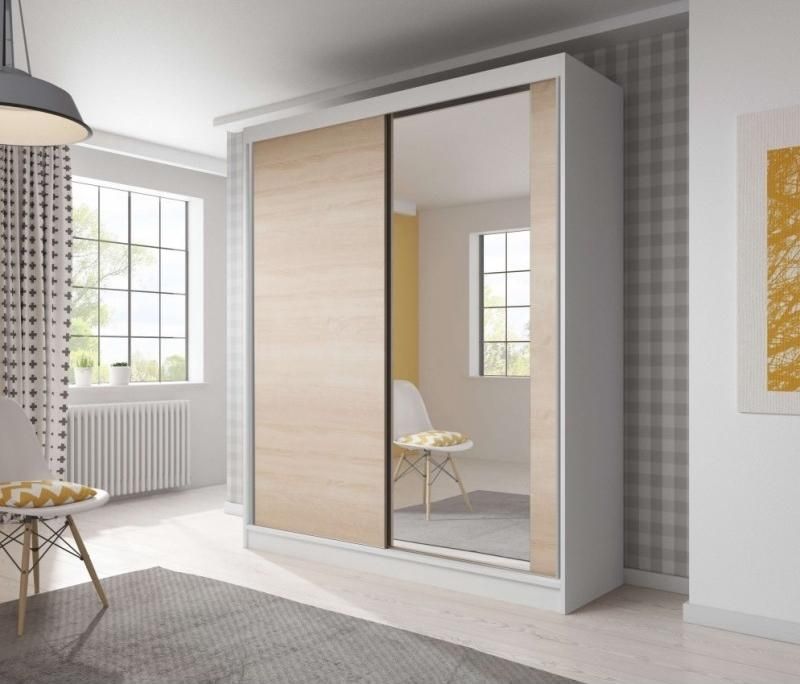 Beatrix 2-Door Mirrored Sliding Wardrobe 183cm - Matt Black, Matt White or Sonoma Oak