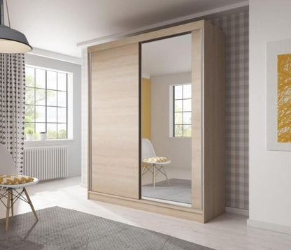 Beatrix 2-Door Mirrored Sliding Wardrobe 183cm - Matt Black, Matt White or Sonoma Oak