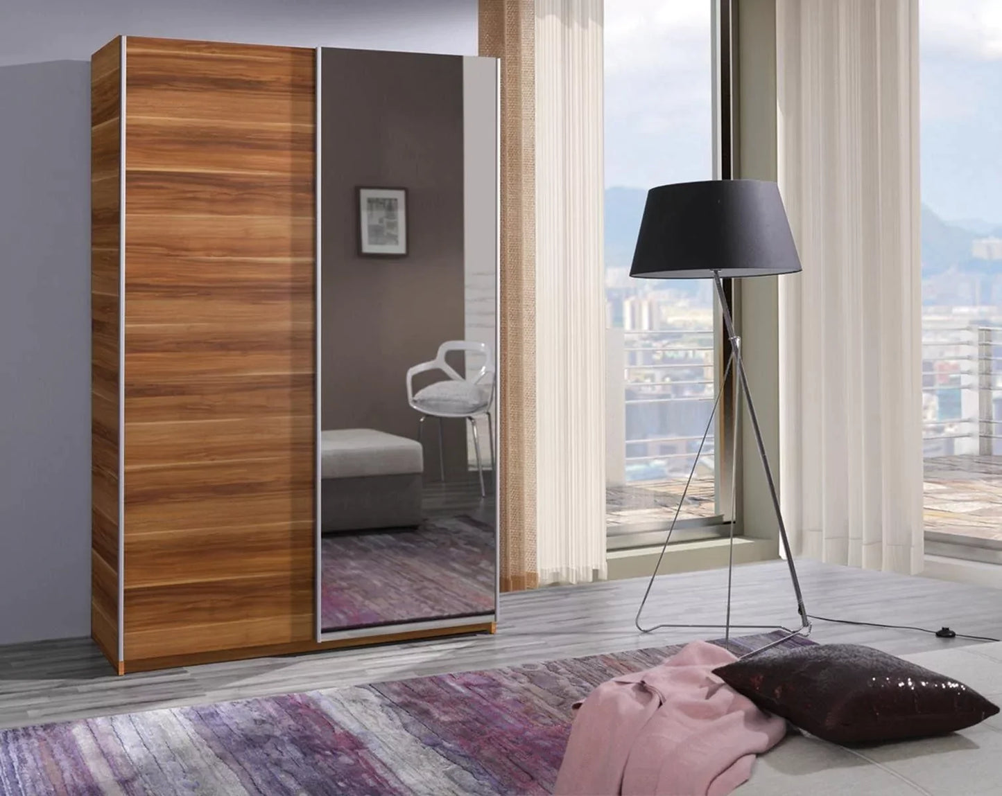 Faye Mirrored 2-Door Sliding Wardrobe 135cm - Wenge, White or Plum Wallis