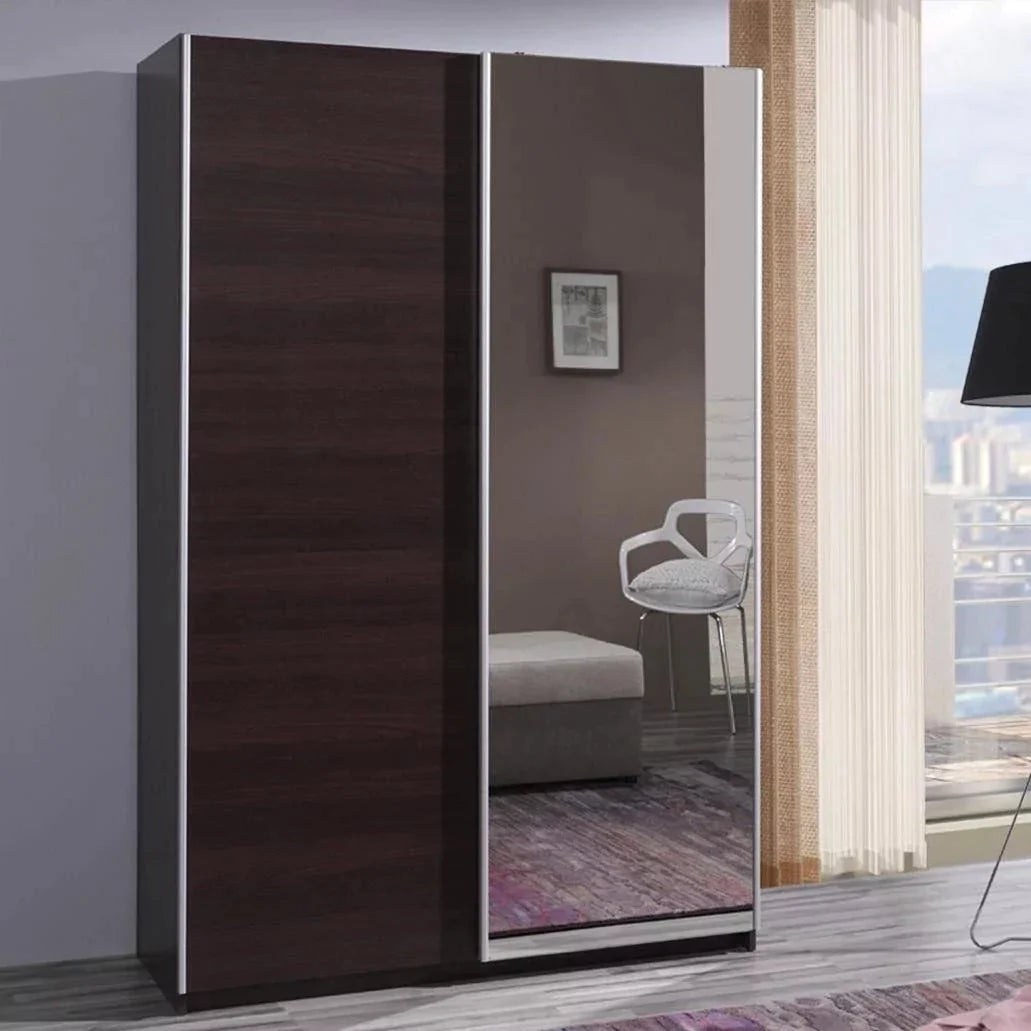 Faye Mirrored 2-Door Sliding Wardrobe 135cm - Wenge, White or Plum Wallis