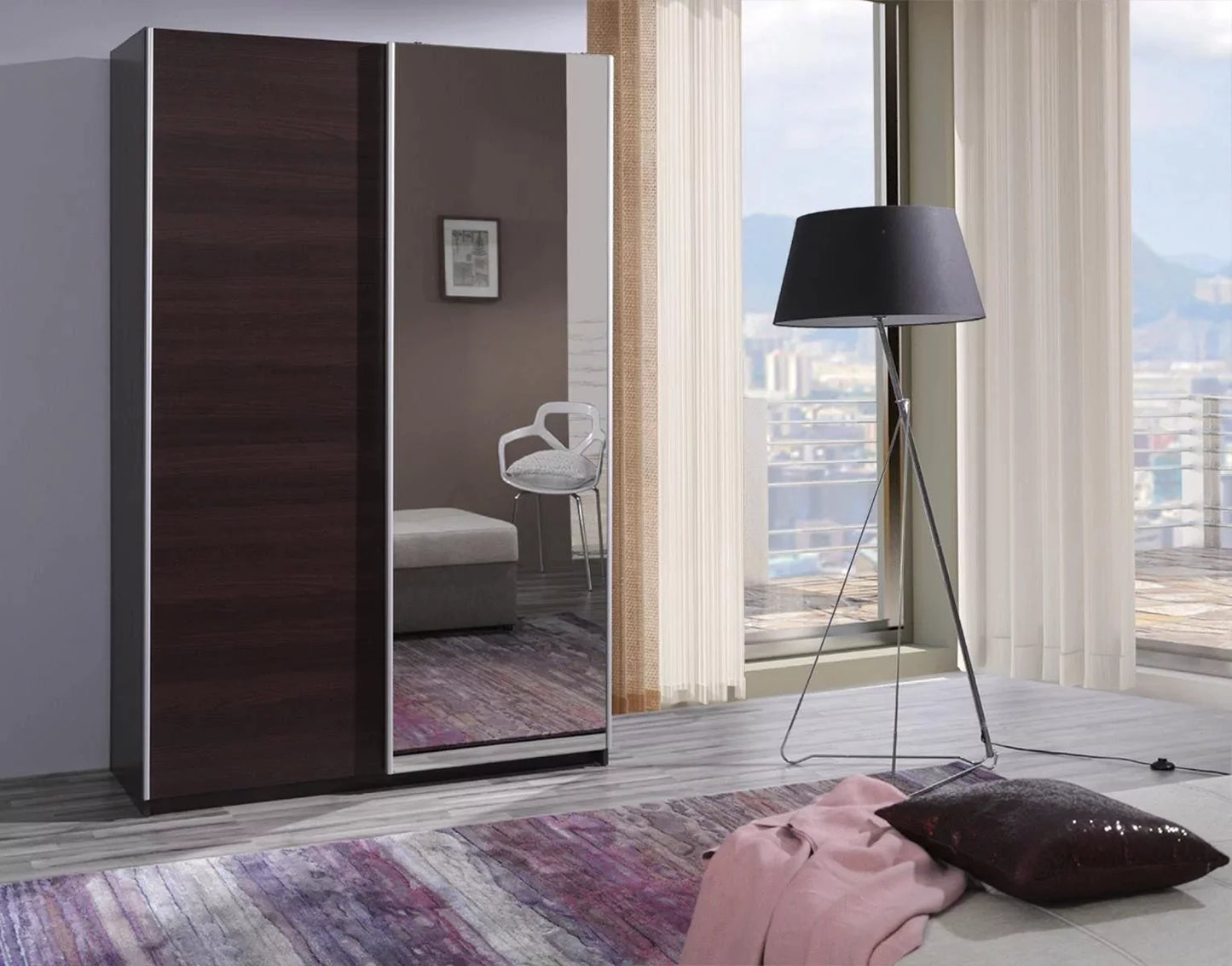 Faye Mirrored 2-Door Sliding Wardrobe 135cm - Wenge, White or Plum Wallis