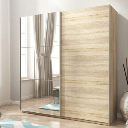 Merlin-II Mirrored 2-Door Sliding Wardrobe - White or Sonoma Oak