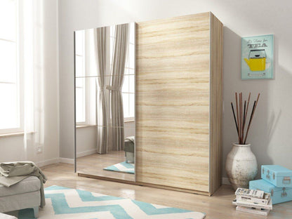 Merlin-II Mirrored 2-Door Sliding Wardrobe - White or Sonoma Oak