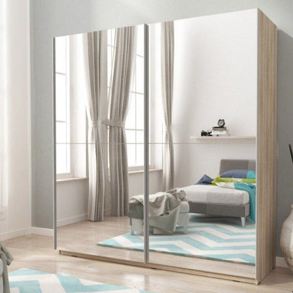 Merlin-III Fully Mirrored 2-Door Sliding Wardrobe - White or Sonoma Oak