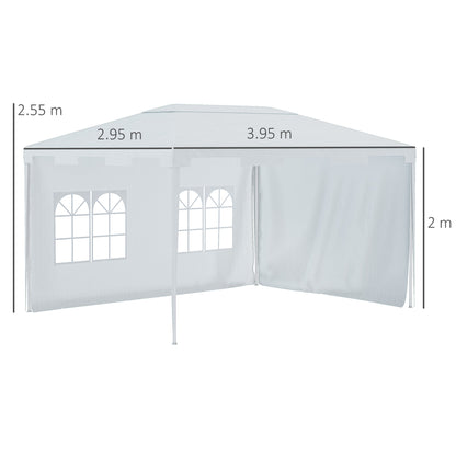 Outsunny 3 x 4 m Garden Gazebo Marquee Party Tent with 2 Sidewalls for Patio Yard Outdoor - White