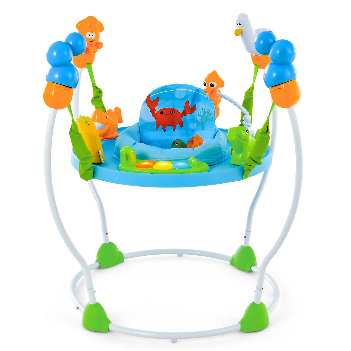 Underwater World Themed Baby Jumper with 5 Adjustable Heights and Removable Seat Cushion-Blue