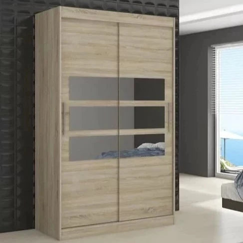 Telko 2-Door Sliding Wardrobe 180cm - Black, Brown or Sonoma Oak