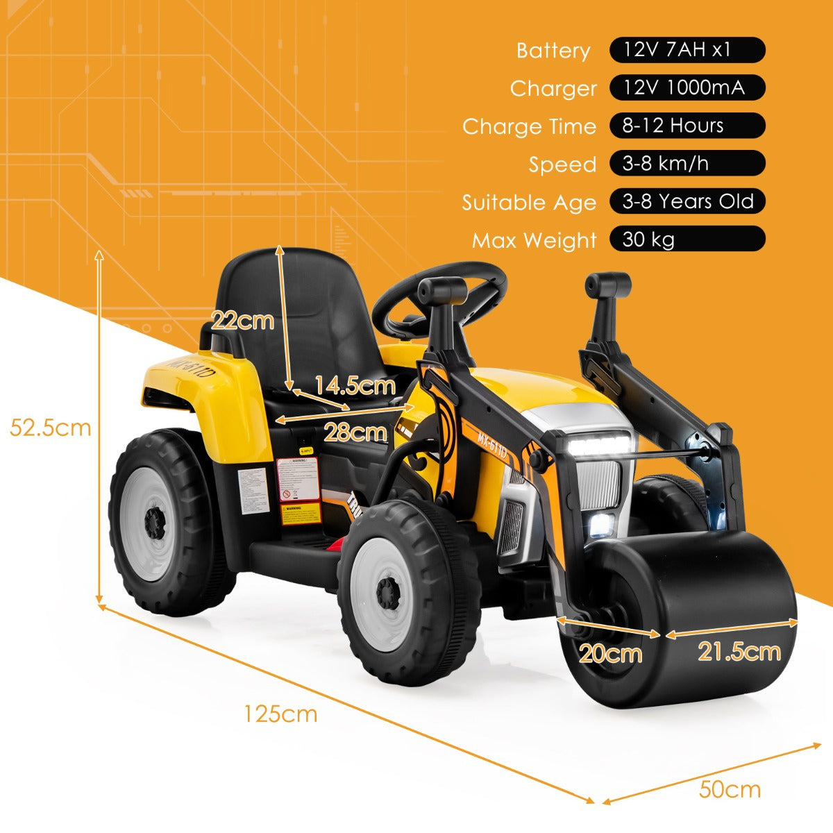 12V Battery Powered Kids Ride on Road Roller with 2.4G Remote Control