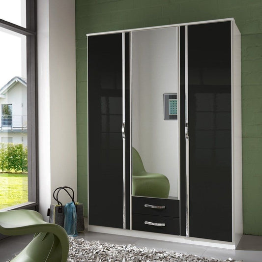 Tiya 3 Door 2 Drawer Mirrored Gloss Wardrobe - White & Black