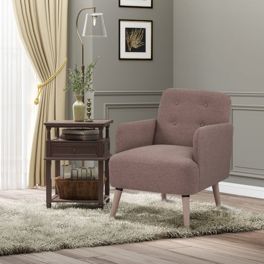 Upholstered Armchair, Nature Wood Frame Living Room Chairs with Birch Wood Legs & Thick Padding Seat and Button Mid-Back, Light Brown