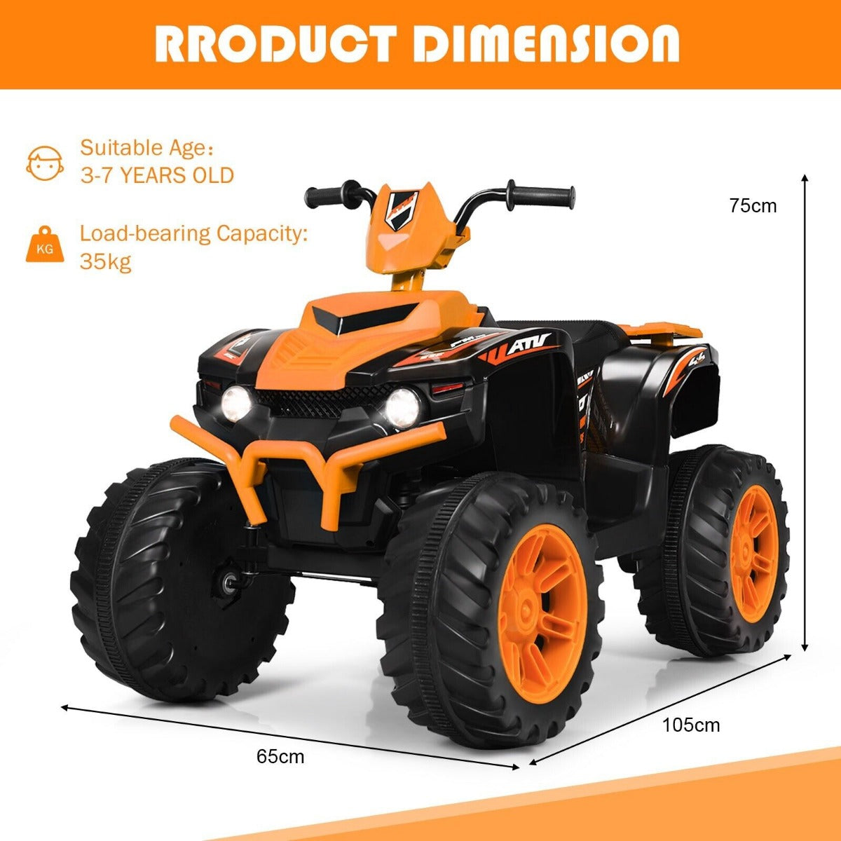 12v Electric Kids Ride On ATV / Quad Bike-Orange