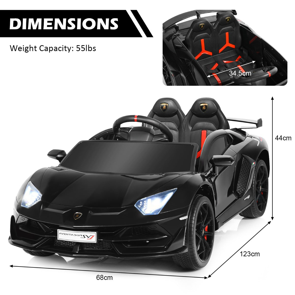 12V Kids Electric Ride on Car with Remote Control and Music-Black