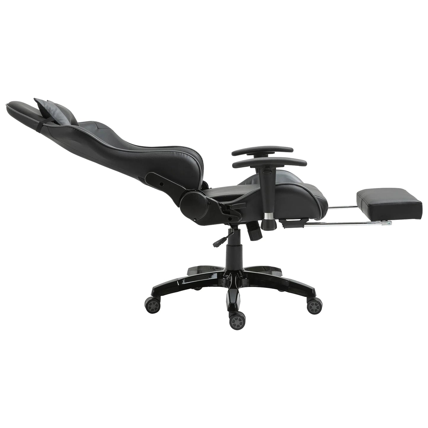 High-Back Faux Leather Gaming Chair with Footrest - Black/Grey