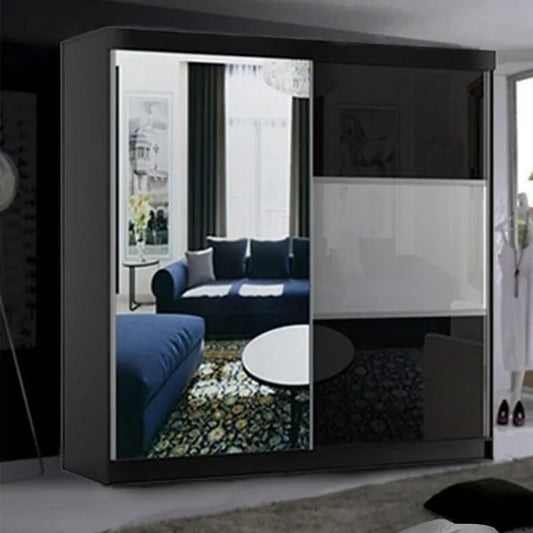 Manhattan Black High Gloss Sliding Door Wardrobe - 120cm,150cm and 200cm