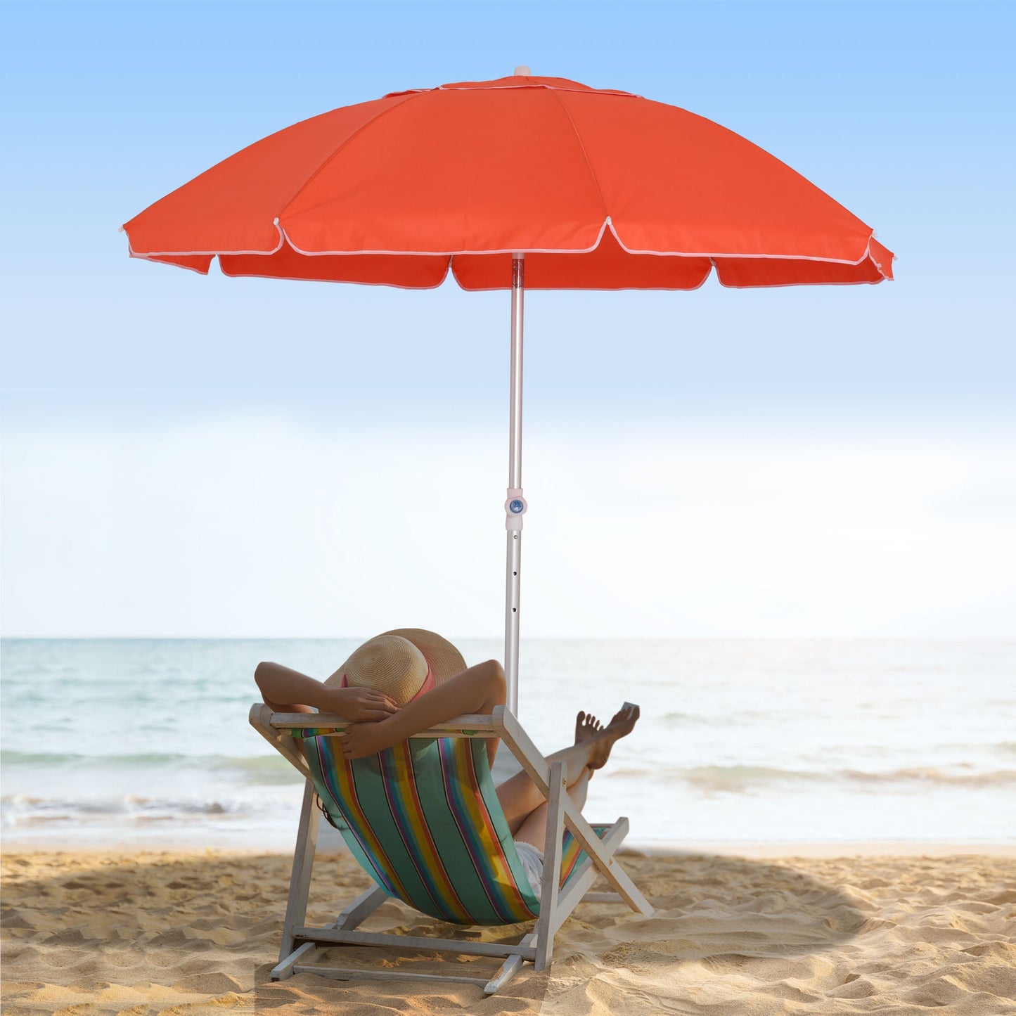 Outsunny 2m Arced Beach Umbrella, Portable Parasol with 3-Angle Tilting Function, Carry Bag, Outdoor Sunshade Shelter with 8 Fibreglass Ribs, Orange