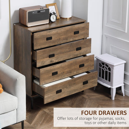 Chest of Drawers, 4-Drawer Storage Organiser Unit with Metal Frame for Bedroom, Living Room, Brown