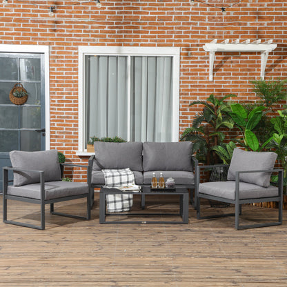 Outsunny 4 Pieces Garden Sofa Set Aluminium Frame - Grey