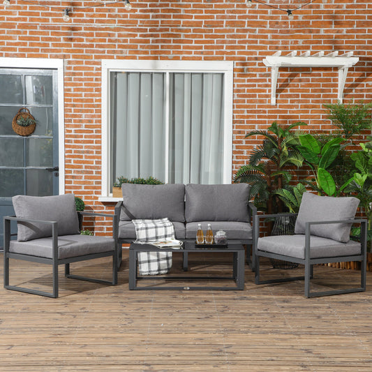 Outsunny 4 Pieces Garden Sofa Set Aluminium Frame - Grey