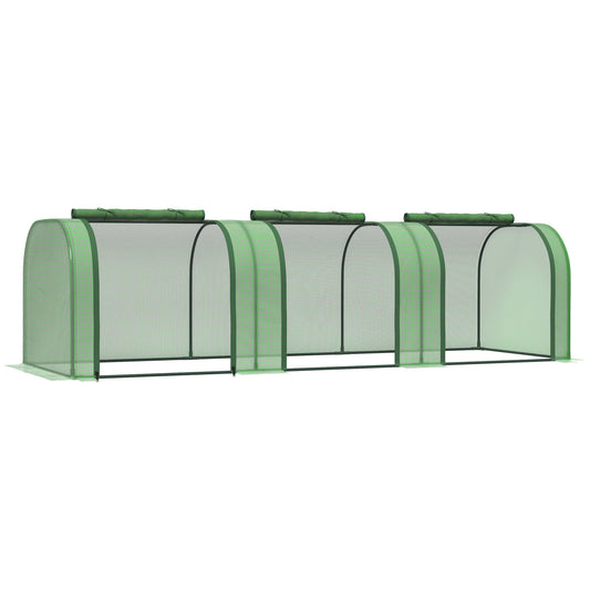 بيت زجاجي من Outsunny PE Tunnel Green Grow House بإطار فولاذي للحديقة الخلفية مع أبواب بسحاب 295x100x80 سم أخضر