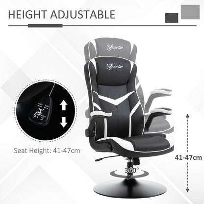 Vinsetto Gaming Chair Ergonomic Computer Chair Home Office Desk Swivel Chair w/ Adjustable Height Pedestal Base PVC Leather, Black & White