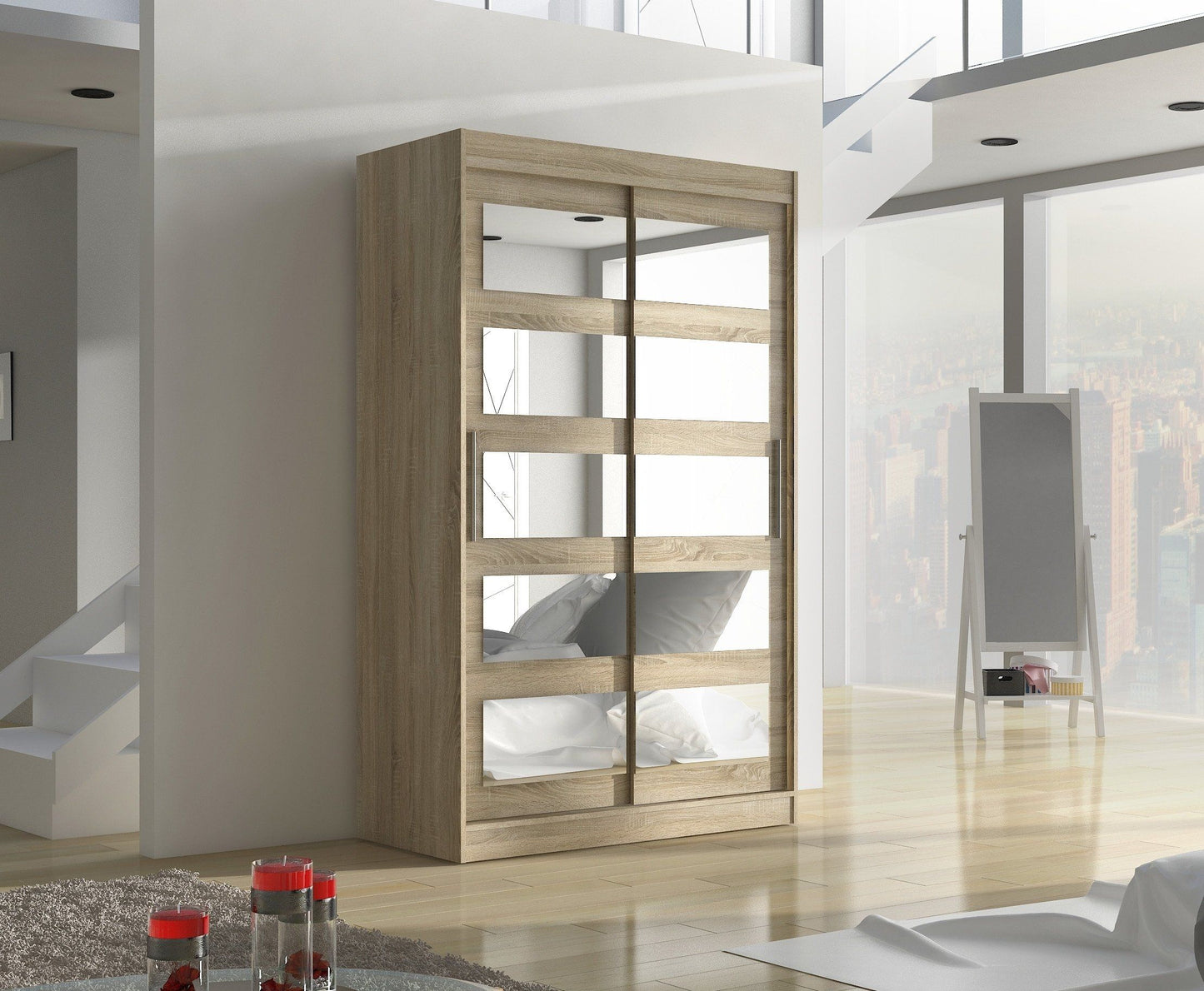 Salvo 2-Door Mirrored Sliding Wardrobe 120cm - Brown, Truffle Oak or Sonoma Oak