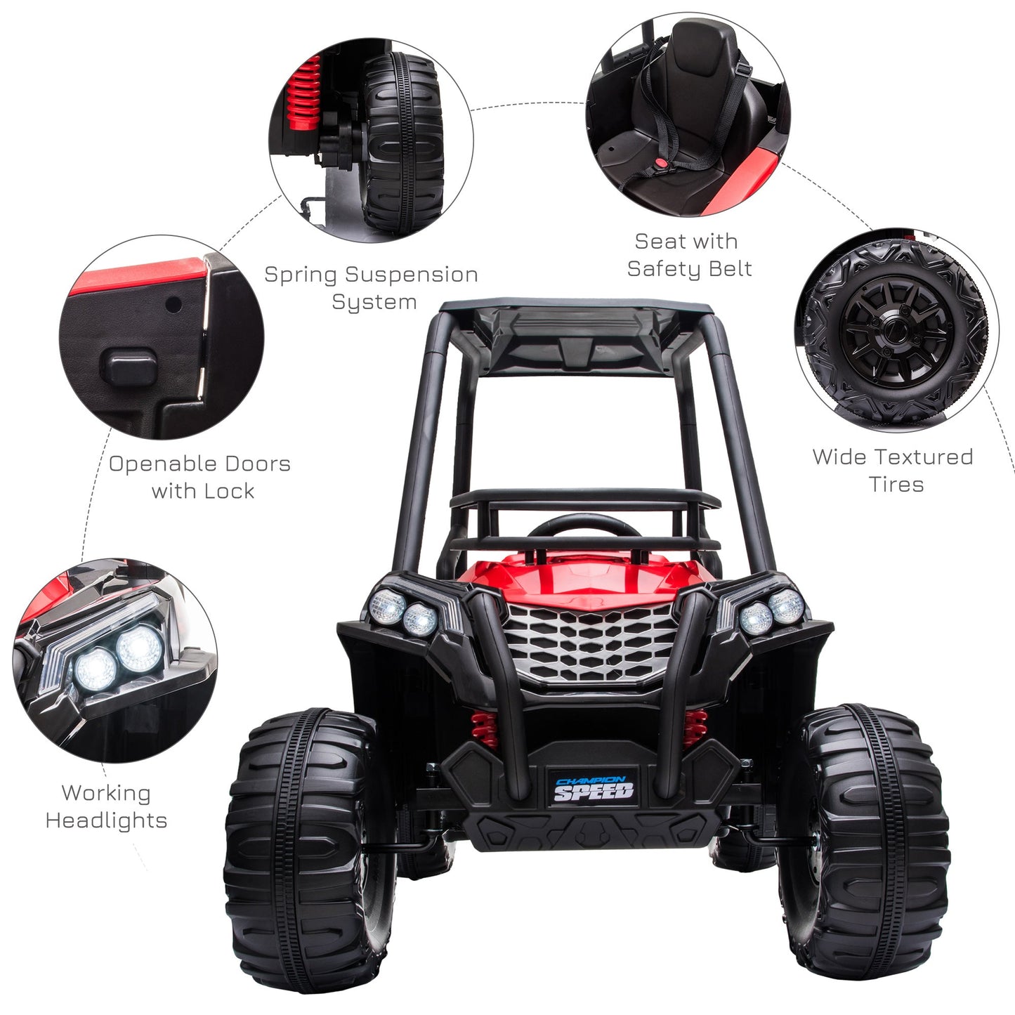 12V Battery-powered Kids Electric Ride On Car Off-road UTV Toy 3-6 km/h with High Roof Parental Remote Control Music Lights MP3 Suspension Wheels for 3-8 Years Old Red Yrs