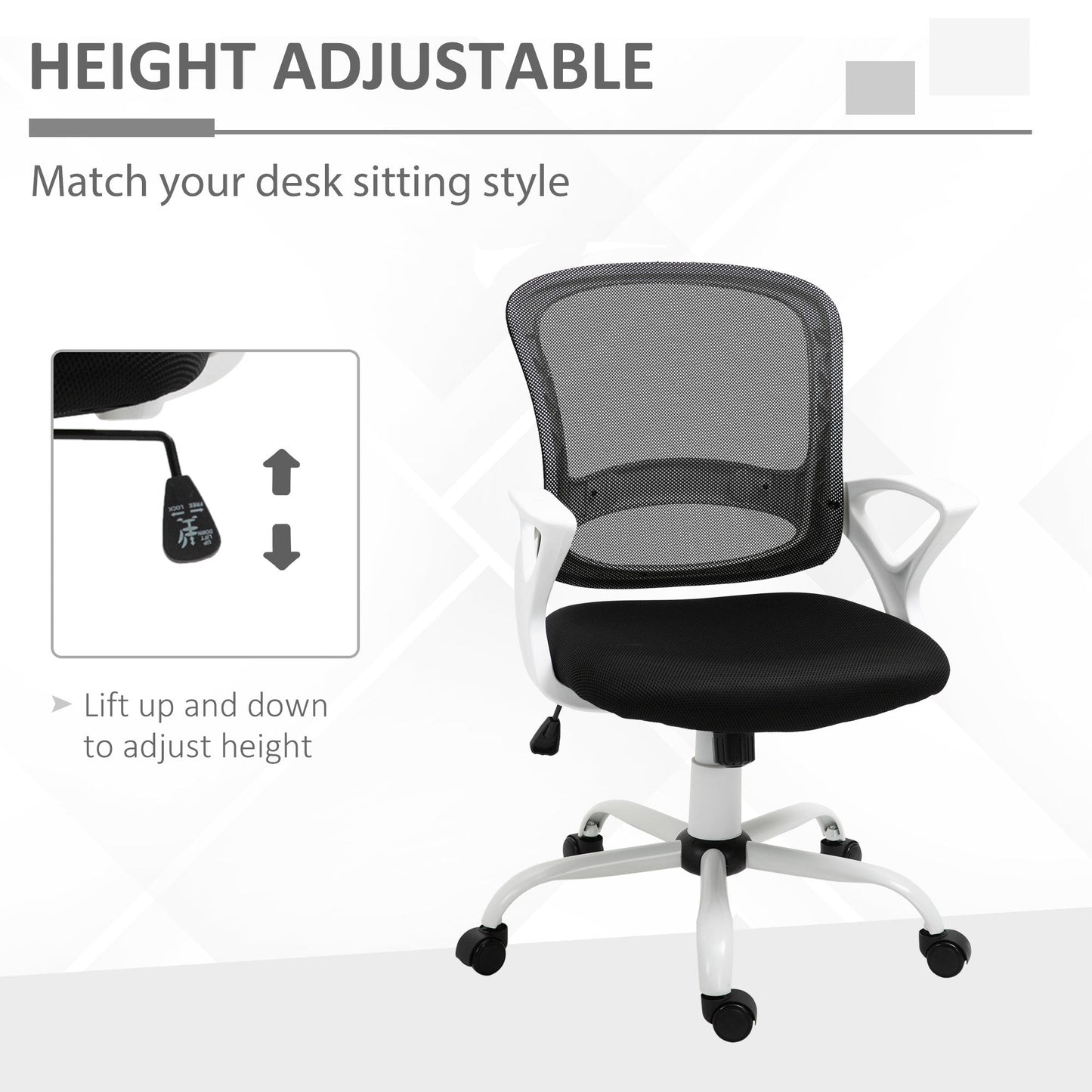 Vinsetto Mesh Office Chair Swivel Desk Task Computer Chair with  Lumbar Back Support, Adjustable Height, Arm for Home, Black