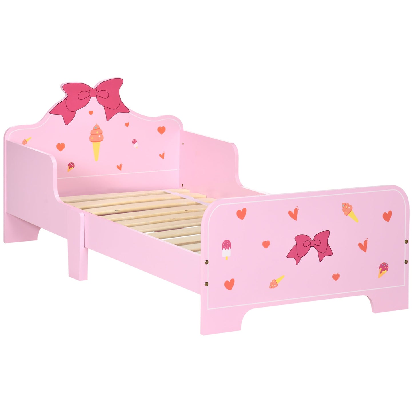 ZONEKIZ Princess-themed Kids Toddler Bed with Cute Patterns, Safety Side Rails Slats, Kids Bedroom Furniture for 3-6 Years, Pink, 143 x 74 x 59 cm