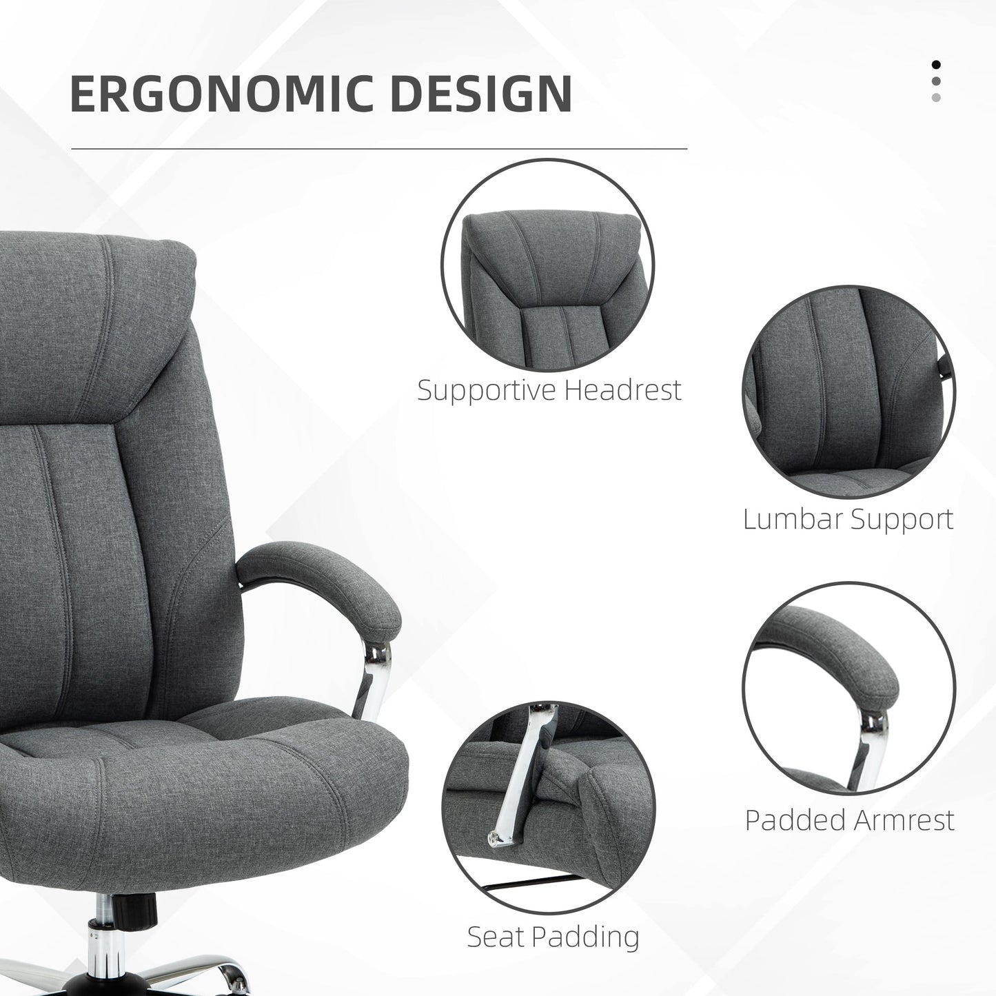 Vinsetto Home Office Ergonomic Chair Linen Fabric Computer Chair with Adjustable Height, Armrests, Swivel Wheels, Grey