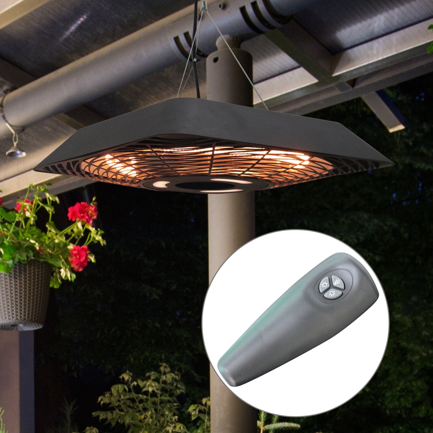 Outsunny 2000W Electric Hanging Patio Heater with Remote Control - Black