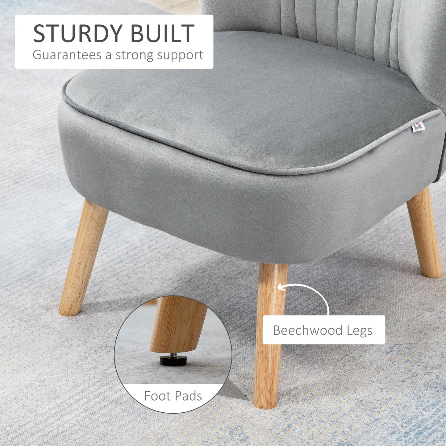 Velvet-Feel Tub Chair and Footstool - Grey