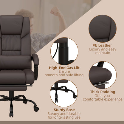 Vinsetto 6-Point PU Leather Massage Office Chair with Footrest - Brown