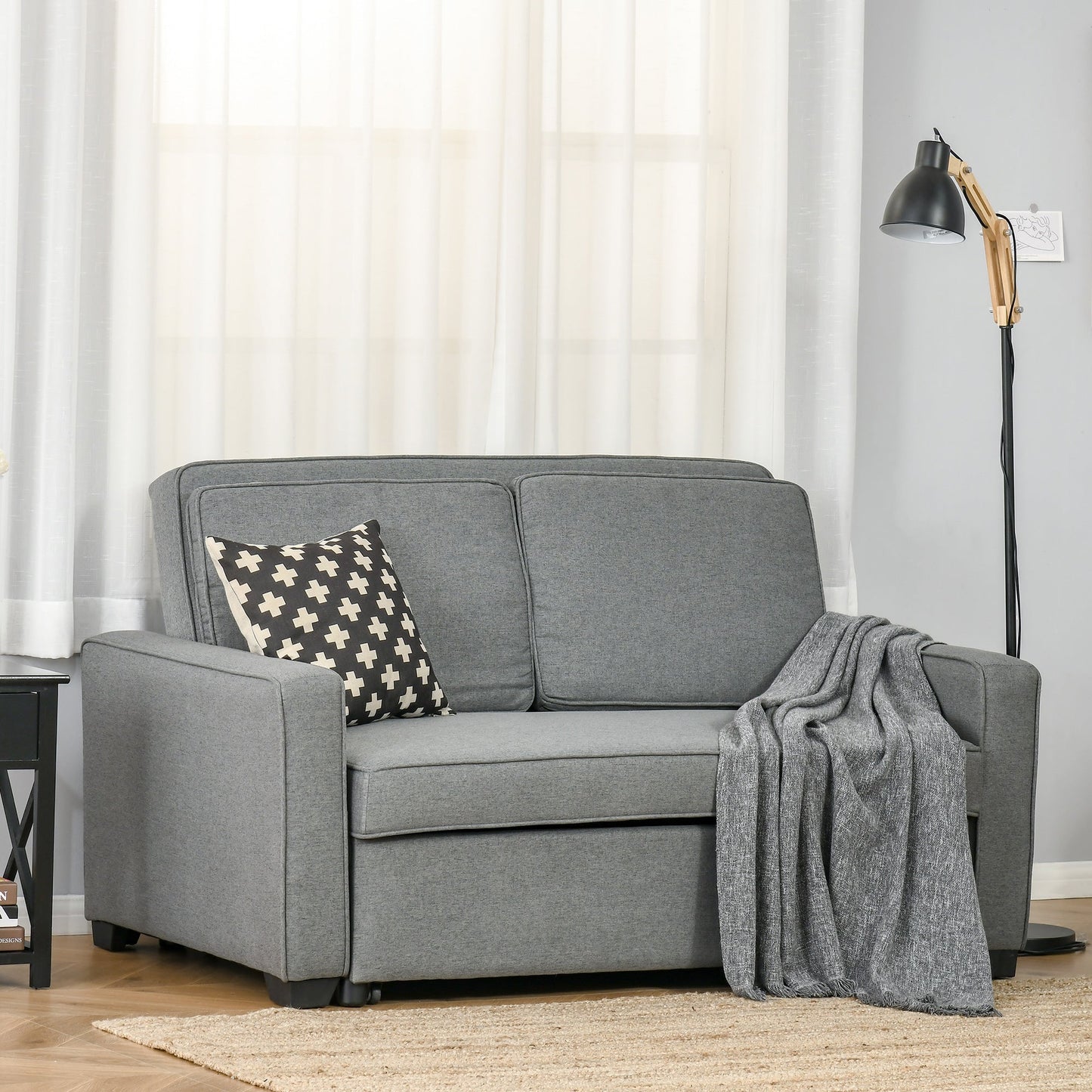 Modern 2 Seat Sofa Bed Click Clack Couch Sleeper Settee, Grey