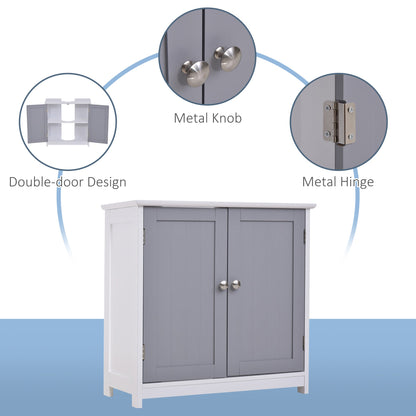 kleankin Vanity Unit Under Sink Bathroom Storage Cabinet w/ Adjustable Shelf Handles Drain Hole Cabinet Space Saver Organizer 60x60cm - White & Grey