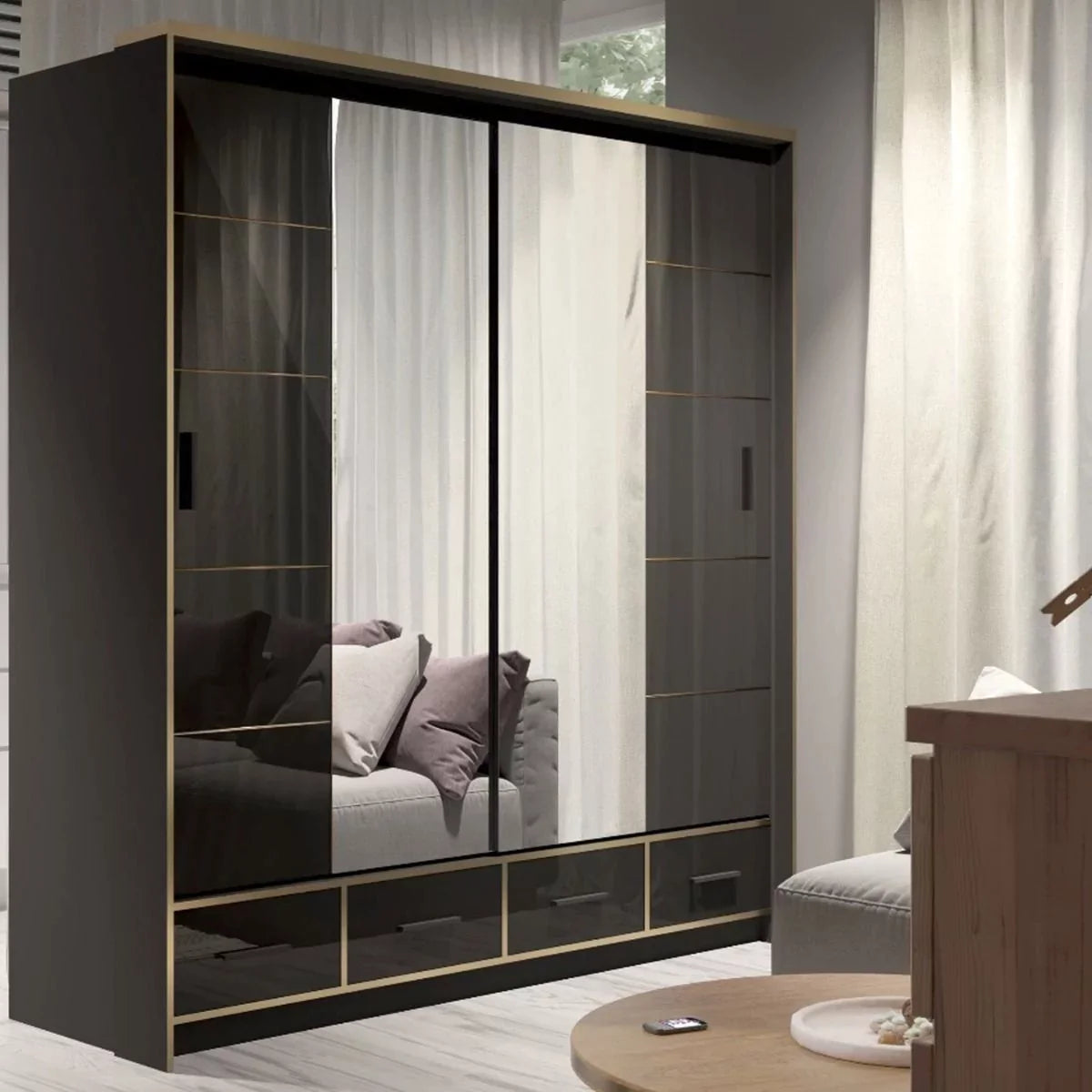 Andromeda 203cm Sliding Door Wardrobe - Black