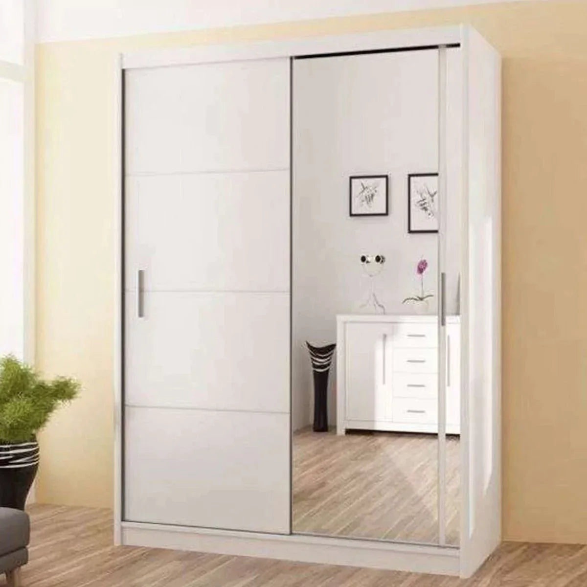 Broadland Sliding Door 150cm Wardrobe with Mirror - Black, Sonoma, White