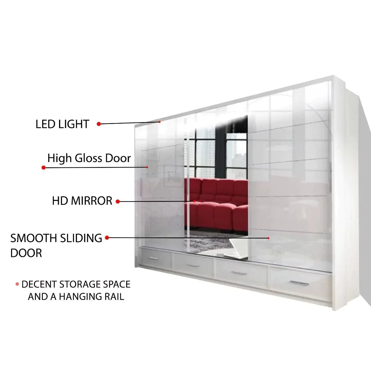 Mendeley Large High Gloss Sliding Wardrobe - White