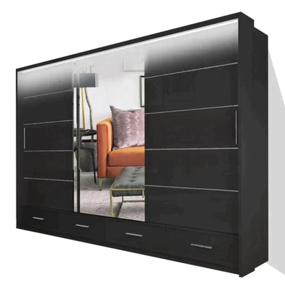 Mendeley Large High Gloss Sliding Wardrobe - Black, White and Grey