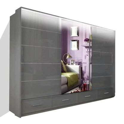 Mendeley Large High Gloss Sliding Wardrobe - Grey