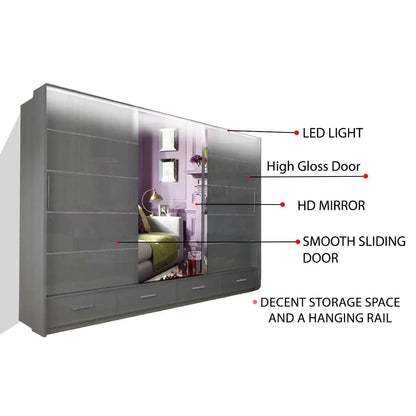 Mendeley Large High Gloss Sliding Wardrobe - White