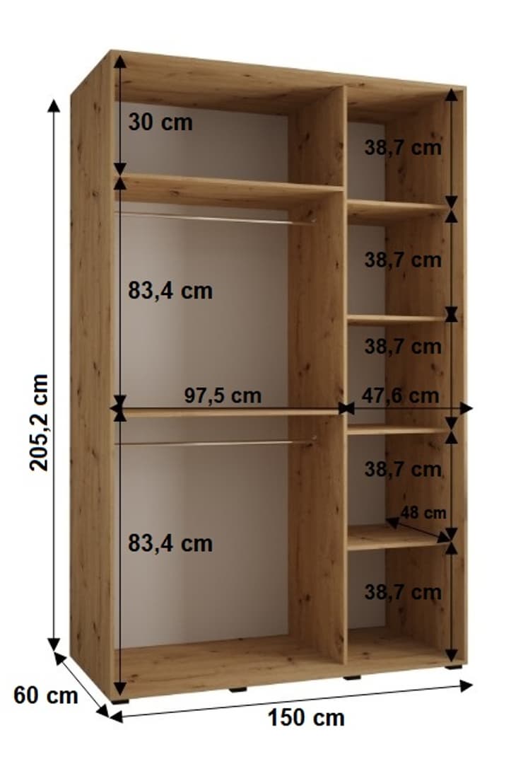 Cannes V Sliding Door Wardrobe 150cm