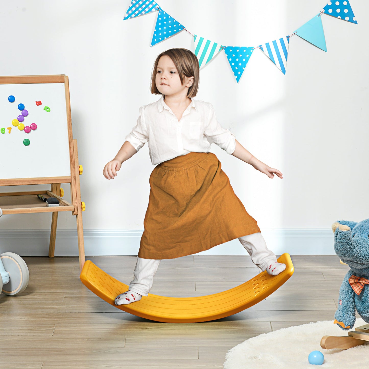 ZONEKIZ Balance Board Kids Wobble Board, Stepping Stone, Montessori Toy for Children, Nursery Toy, for Ages 3-6 Years, 82 x 27.5 x 19.5cm - Orange