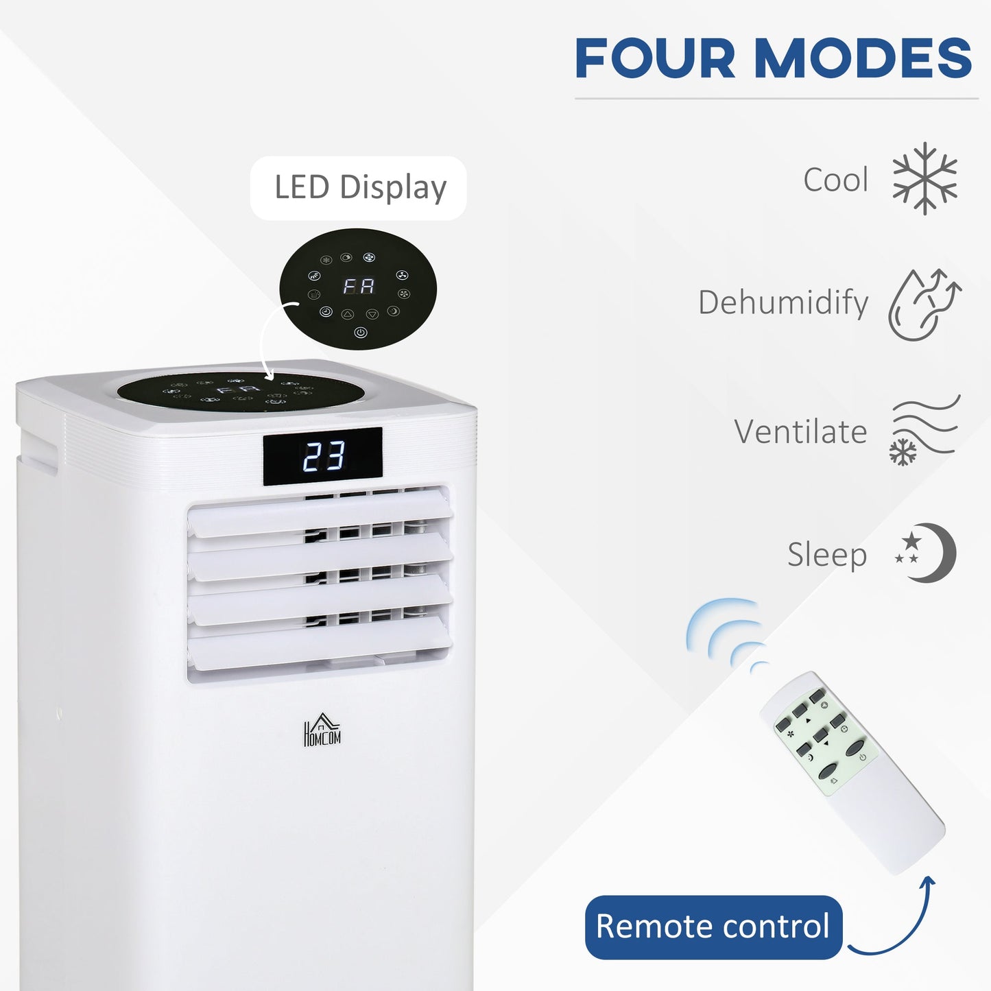 HOMCOM 4-In-1 10000 BTU Air Conditioner Portable AC Unit for Cooling Dehumidifying Ventilating for Room up to 22m², with Remote Controller, 24H Timer, Window Mount Kit, R290, A Energy Efficiency