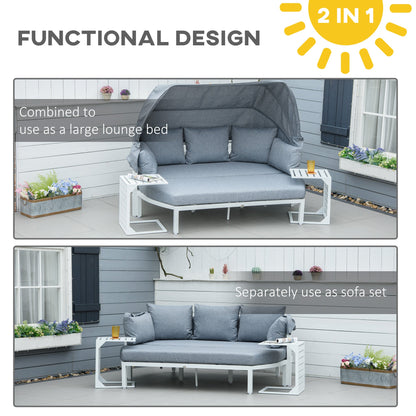 Outsunny 4 Pieces Outdoor Aluminium Patio Lounge Bed Furniture Set - White/Grey